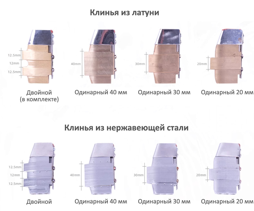 Виды горячих клиньев для LST800